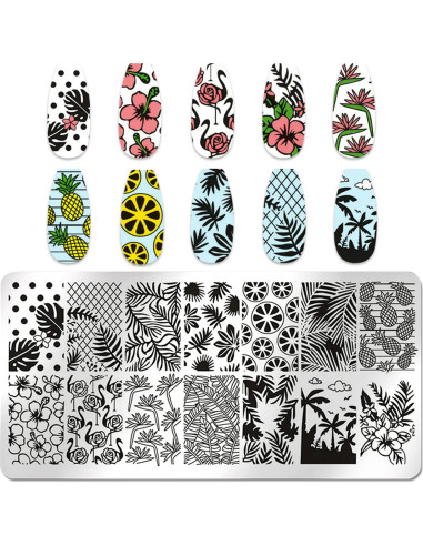 Kit de Estampado de Uñas de Playa WOKOTO 6 Piezas Acero Inoxidable