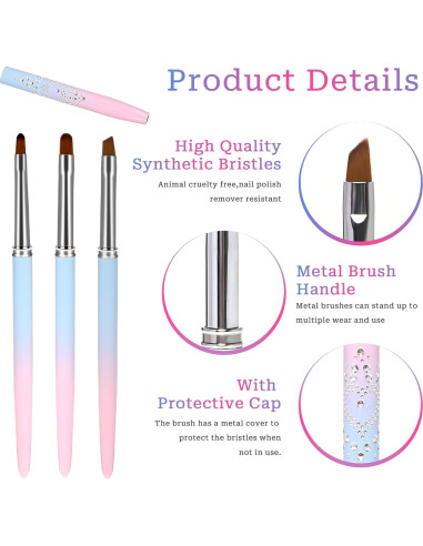 Juego de 3 Pinceles para Limpiar Esmalte de Uñas Sliverdew