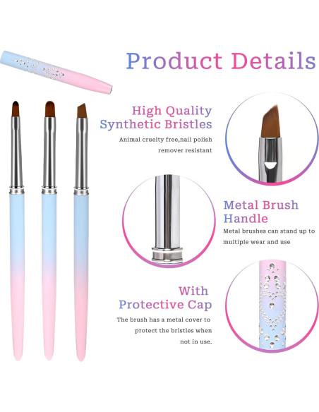 Juego de 3 Pinceles para Limpiar Esmalte de Uñas Sliverdew