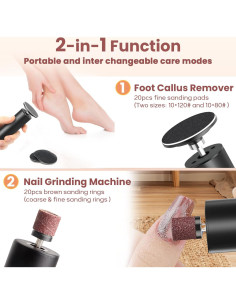 Removedor de Callos Eléctrico FHNUVB 2 en 1 con 6 Velocidades 2