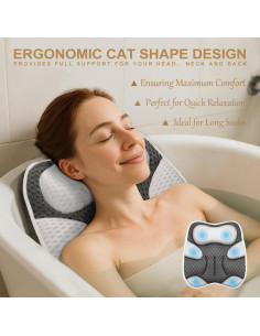 Almohada de Baño ZYIDBNG Ergonómica Gato 4D Lavable Gris 2