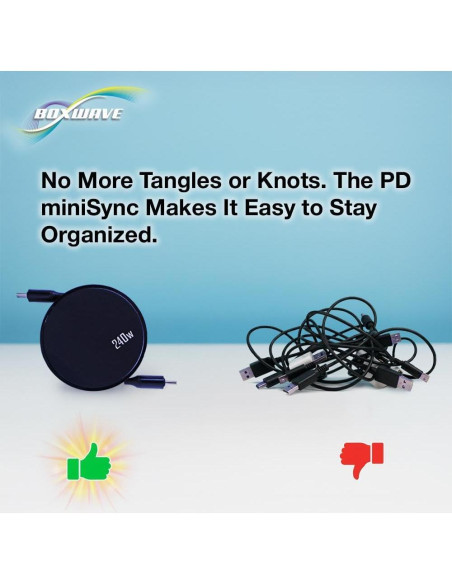 Cable BoxWave PD miniSync Retráctil 240W USB Tipo-C Negro