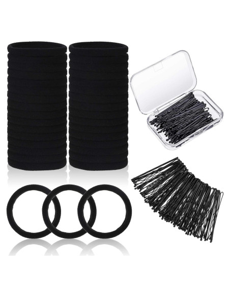 60 Sujetadores de Cabello Sin Costura y 60 Horquillas Negras