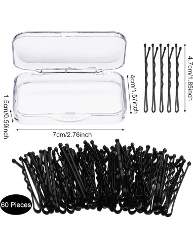 60 Sujetadores de Cabello Sin Costura y 60 Horquillas Negras