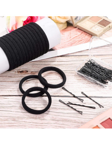 60 Sujetadores de Cabello Sin Costura y 60 Horquillas Negras