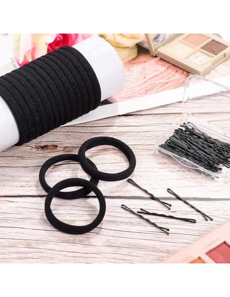 60 Sujetadores de Cabello Sin Costura y 60 Horquillas Negras