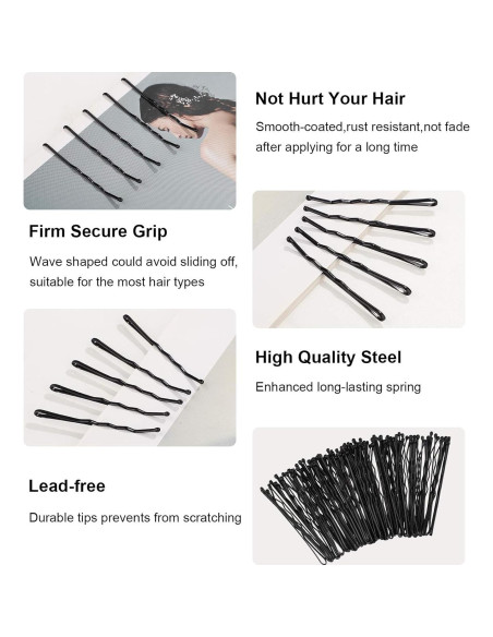 60 Sujetadores de Cabello Sin Costura y 60 Horquillas Negras