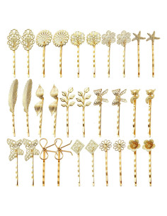 30 Clips para Cabello de Metal Retro Dorado inSowni - 15 Diseños