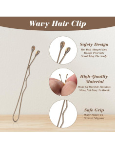 200 Horquillas Onduladas Marrones AOZUO 3.5cm para Cabello 2