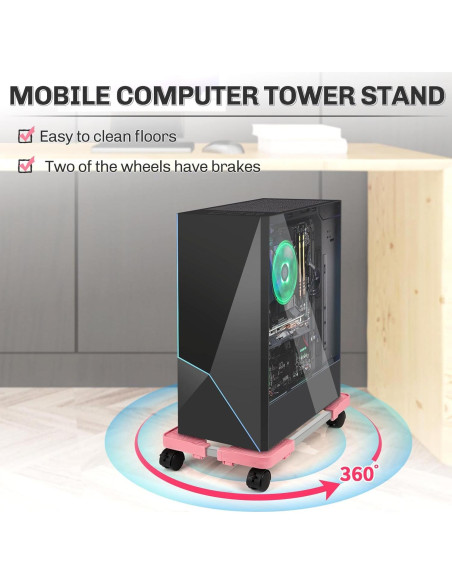 Soporte Móvil para CPU Liitrton Rosa Ajustable con Ruedas