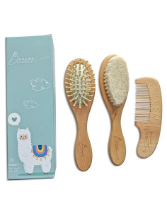 Juego de Cepillo y Peine de Madera BeaverStrong - 3 Piezas para Bebés