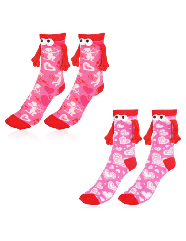 Calcetines de San Valentín 2 Pares Manos Magnéticas Rosa