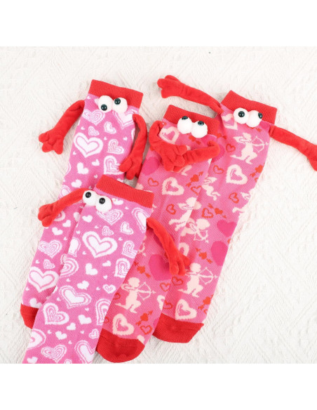 Calcetines de San Valentín 2 Pares Manos Magnéticas Rosa