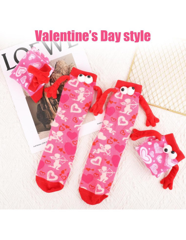 Calcetines de San Valentín 2 Pares Manos Magnéticas Rosa