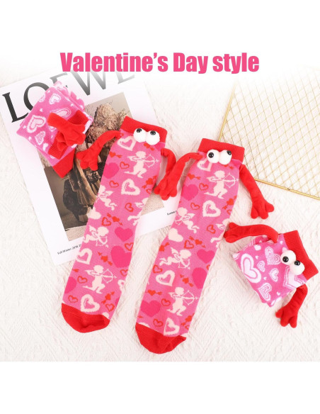 Calcetines de San Valentín 2 Pares Manos Magnéticas Rosa