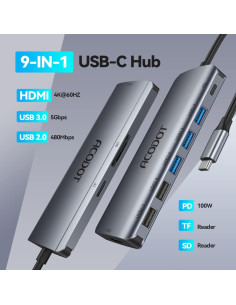 Hub USB C Acodot 9 en 1 HDMI 4K 3 USB 3.0 Lector SD 2