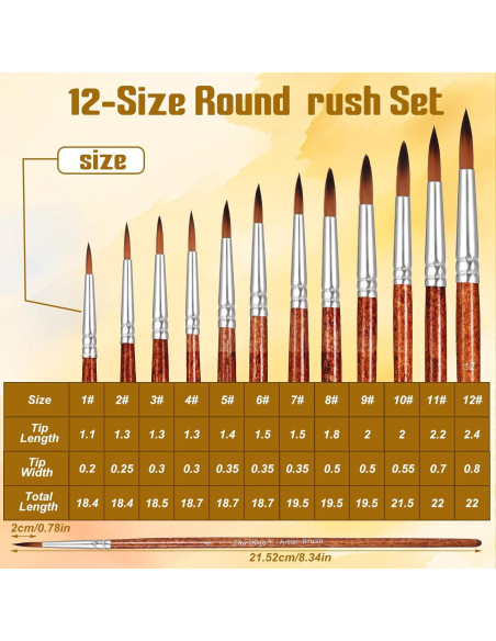 Conjunto de 12 Pinceles Redondos Giantree de Nylon Profesional Conjunto de 12 Pinceles Redondos Giantree de Nylon Profesional