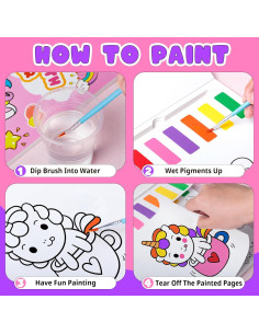 Libro de Pintura Acuarela Fenmay Unicornio con 2 Pinceles 2