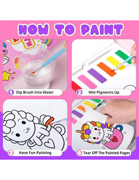 Libro de Pintura Acuarela Fenmay Unicornio con 2 Pinceles