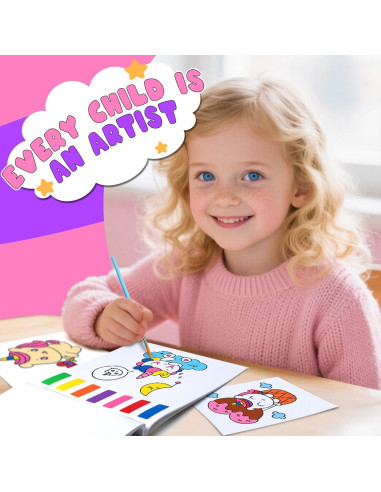 Libro de Pintura Acuarela Fenmay Unicornio con 2 Pinceles