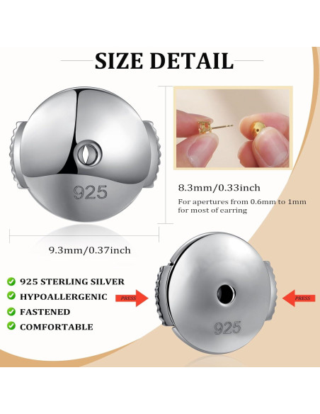 Respaldo de Aretes Jiahanzb Oro Blanco 18K Hipoalergénico 2 Piezas