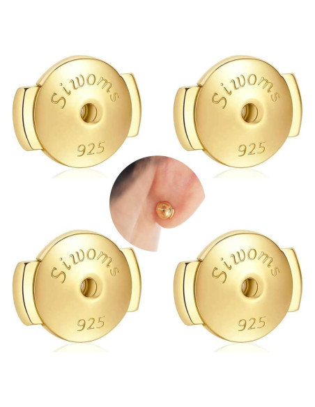 Respaldos de Aretes Hipoalergénicos Siwoms Oro 14K 8mm 4 Pairs