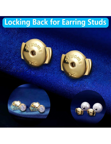 Respaldos de Aretes Hipoalergénicos Siwoms Oro 14K 8mm 4 Pairs