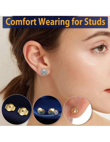 Respaldos de Aretes Hipoalergénicos Siwoms Oro 14K 8mm 4 Pairs