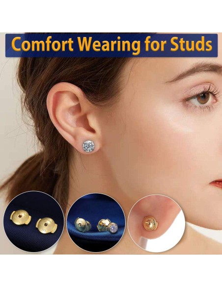 Respaldos de Aretes Hipoalergénicos Siwoms Oro 14K 8mm 4 Pairs