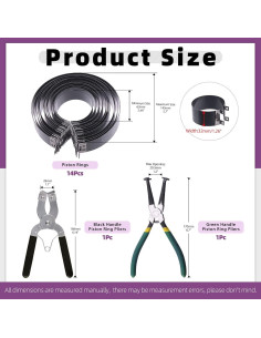 Swpeet Kit 17Pcs Alicates y Anillos de Pistón para Motor 2