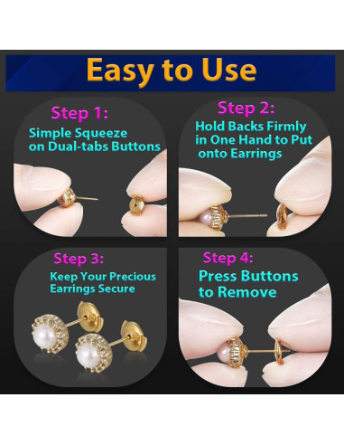 Respaldos de Aretes Hipoalergénicos Siwoms Oro 14K 8mm 4 Pairs