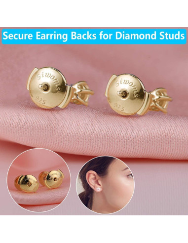 Respaldos de Aretes Hipoalergénicos Siwoms Oro 14K 8mm 4 Pairs
