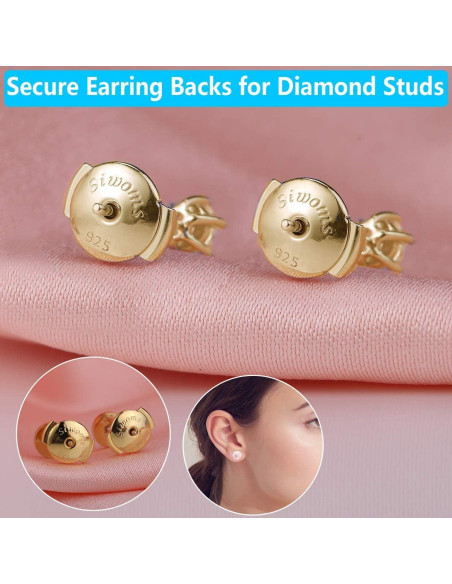 Respaldos de Aretes Hipoalergénicos Siwoms Oro 14K 8mm 4 Pairs