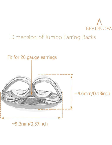 Respaldo Jumbo de Pendientes BEADNOVA 925 Plata Esterlina 4pcs