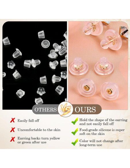 12 Respaldo de Pendientes Zithyond Oro Blanco Silicona Hipoalergénico