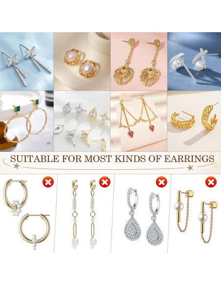 12 Respaldo de Pendientes Zithyond Oro Blanco Silicona Hipoalergénico