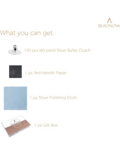 Respaldo de Aretes Hipoalergénico BEADNOVA Plateado 120pcs 2