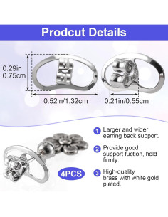 Respaldos de Aretes Isslly 2 Pares Oro Blanco para Orejas Caídas 2