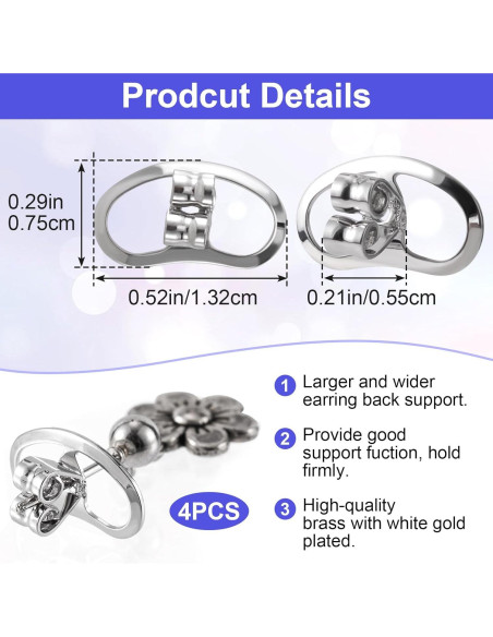 Respaldos de Aretes Isslly 2 Pares Oro Blanco para Orejas Caídas