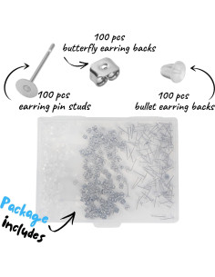 Puntos y Respaldos de Aretes Mr. Pen 300 Piezas Acero Inoxidable 2