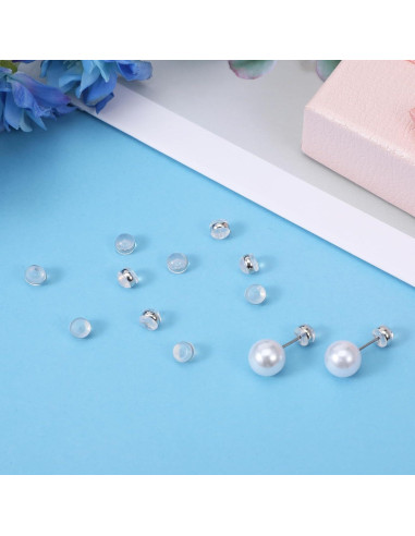 12 Tapones de Silicona Planos Mabor para Pendientes Blancos