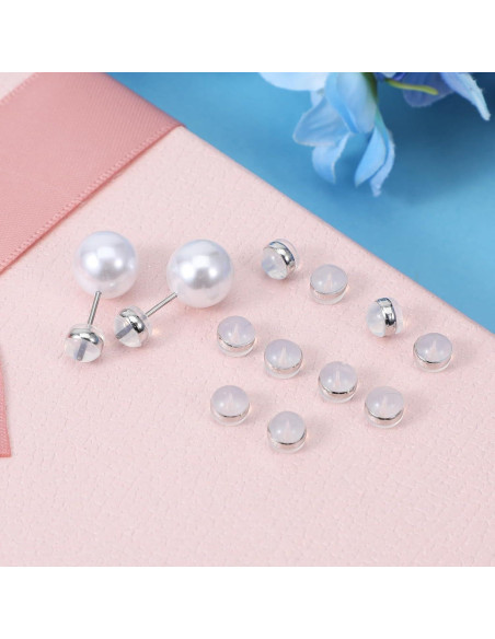 12 Tapones de Silicona Planos Mabor para Pendientes Blancos