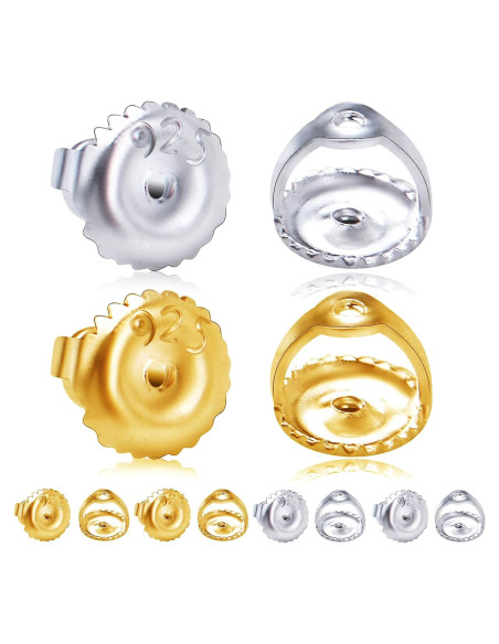 12 Respaldo de Aretes con Tornillo Hmjpng Oro 18K y Plata 925