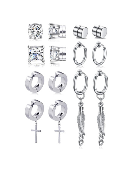 Conjunto 7 Pares Pendientes Magnéticos Acero Inoxidable Ofeiyaa Conjunto 7 Pares Pendientes Magnéticos Acero Inoxidable Ofeiyaa