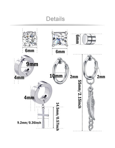 Conjunto 7 Pares Pendientes Magnéticos Acero Inoxidable Ofeiyaa