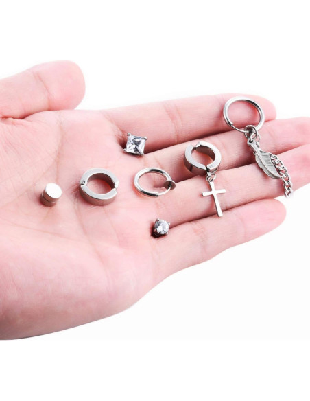 Conjunto 7 Pares Pendientes Magnéticos Acero Inoxidable Ofeiyaa Conjunto 7 Pares Pendientes Magnéticos Acero Inoxidable Ofeiyaa