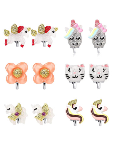 Pendientes de Clip para Niñas Huitong - 6 Pares Brillantes