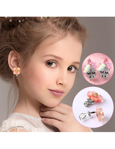 Pendientes de Clip para Niñas Huitong - 6 Pares Brillantes