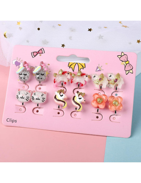 Pendientes de Clip para Niñas Huitong - 6 Pares Brillantes Pendientes de Clip para Niñas Huitong - 6 Pares Brillantes