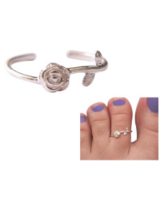 Anillo ajustable de plata esterlina 925 con flor de rosa MiYa